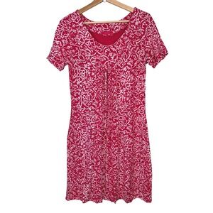 Fresh Produce Pink White Scroll Print Short Sleeve Pleated Rayon Dress Size XS